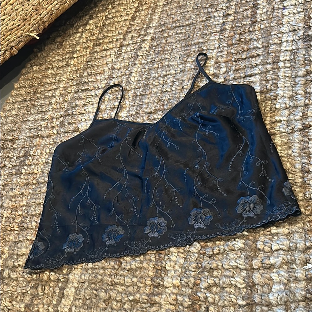 Marks & Spencer Black Floral‎ Satin Slip Tank Size 40
